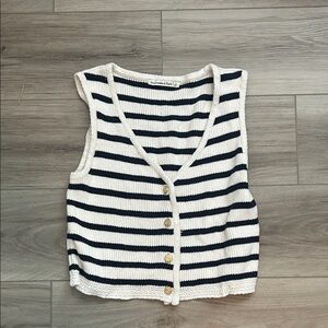 Abercrombie & Fitch Navy and White Striped Knit Vest